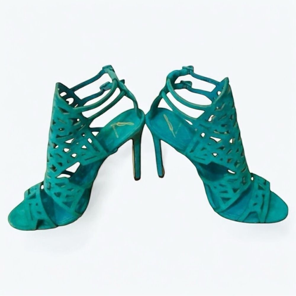 Brian Atwood Turquoise Laser-Cut Suede Stiletto Heels – Pure Elegance & Luxury - Picture 17 of 17